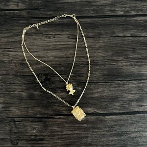 Two layer gold necklace with rose charms